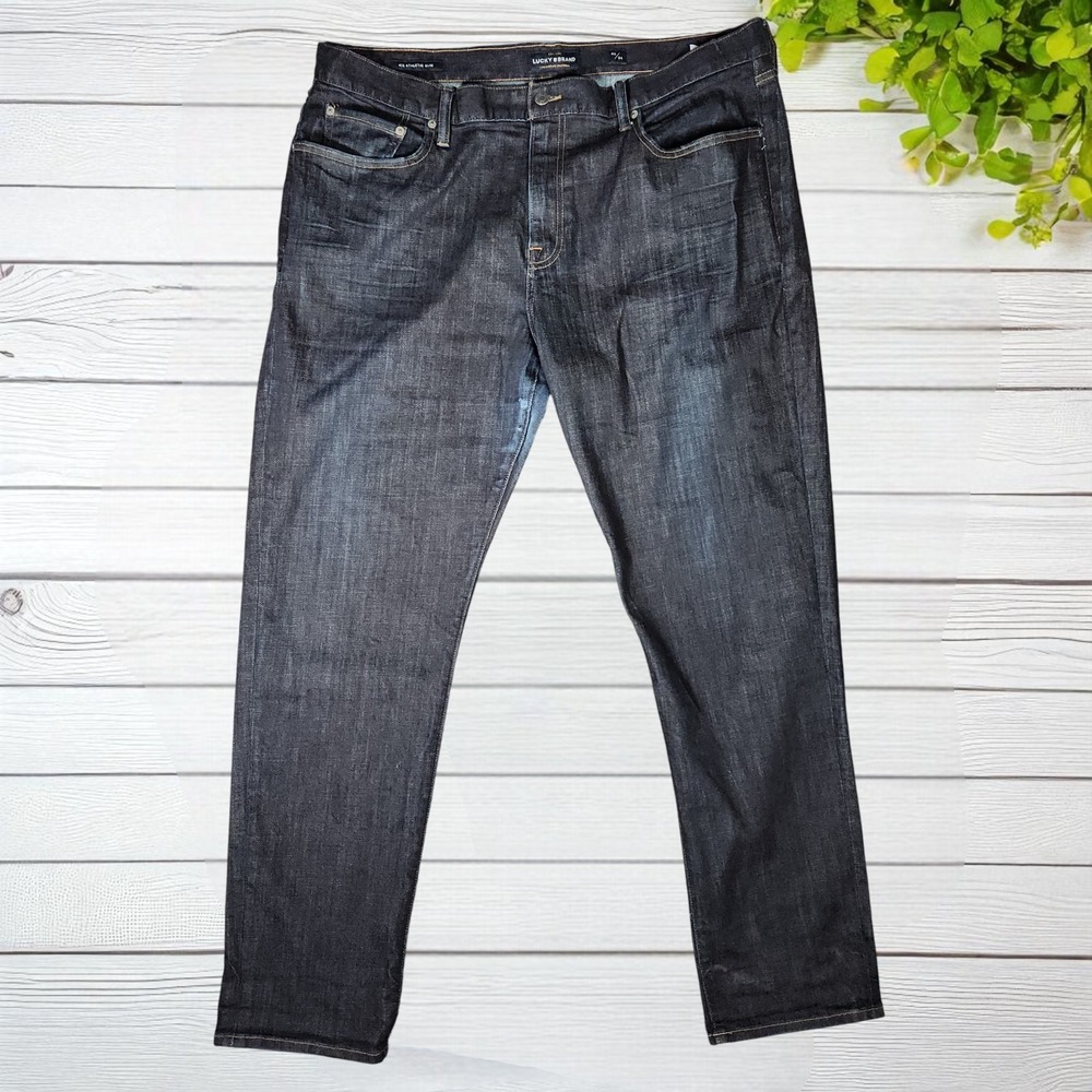 Lucky Brand Jeans Mens 42x34 Dark Blue Wash 410 Athletic Fit *Read Description